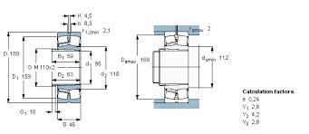 d 100 mmD 180 mmB 46 mmd2 ≈ 118 mmD1 ≈ 159 mmb 8.3 mmK 4.5 mmr1,2 min. 2.1 mmTapered bore, taper 1:12