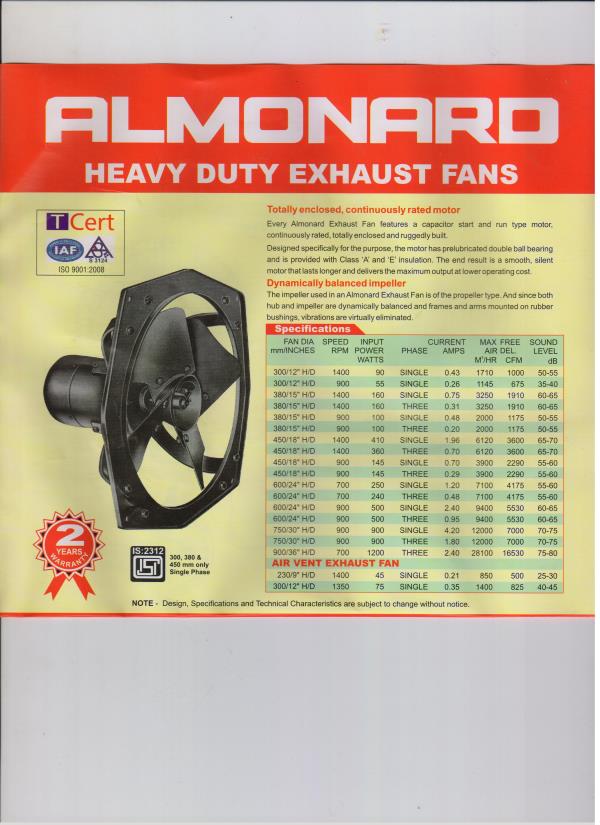 All types of fan like Ceiling fans,Wall fans,Pedestal fans,Heavy duty exhaust fans,Air circulators of Crompton,Almonard,Usha,Cinni,Orient,Aco etc......