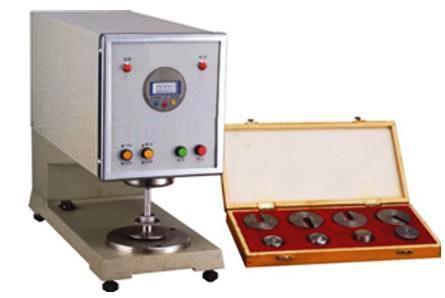 Digital Thickness Gauge - Digital Thickness Tester - Non woven Fabric Thickness tester - Fabric Thickness tester - Digital Fabric Thickness Gauge - Automatic Thickness TesterApplicationDigital Thickness Gauge, to determine the thickness of various woven and knitted fabrics under a certain pressure. Automatic lifting up and down avoiding manual operation error by presetting pressing time for 10s or 30s, available with two unit mode in mm and inch.SpecificationsDigital displayRange of thickness: 0.01~25mm or 0.001~25mmMeasuring accuracy: 0.01mm or 0.001mm.Lowering speed of pressing-foot: 1.72 mm/sArea of pressing foot: 100mm2, 2000mm2, 2500mm2, 10000mm2Load Weight: 20cN, 100cN, 200cN, 500cN, 2000CnPressing duration: 10s, 30sStandards: ISO5084, ISO 9073, ISO9863, GB 3820, FZ/T 01003 Alos confirm other test standards as well like : ASTM D1777, WSP120.1, WSP120.6Power 220 V 50 Hz 40 WWeight 35 KgDimensions 410 x 160 x 300 mm (LxWxH)