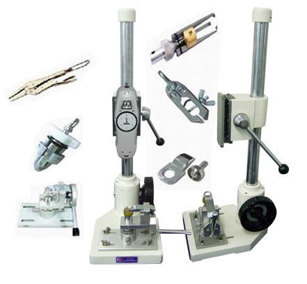 ApplicationSnap Tester, to determine the holding or breaking strength of prong-ring attached snap fasteners onto garments or toys, also as a Push Pull Tester applies for compression and tensile testing of small samples(special attachments are available).Snap tester Consists of an upper snap clamp, a lower fabric clamp and force gauge mounted on a stand, a hand wheel on the bottom of snap tester which allows fine control with convenient operation.The snap component is gripped by the Upper Snap Clamp and the garment is fixed to the lower Fabric Clamp. By turning the hand wheel, The operator can apply a specific force and the holding force or the breaking strength can be recorded. The capability of Snap tester can be enhanced with clamps & accessories for testing of other Snaps, Jean Buttons, Four Hole Buttons & Garments Accessories such as Zippers, Bows, Appliqué, Toggles, Hooks/Bars, and D-Rings, amongst others.Related testers(optional order)The detachment of a snap or other part may be classed as small parts; whilst broken small parts may require sharp point & sharp edge testing. As a result, additional testing equipment may be recommended, such as: Small Parts Cylinder, Sharp Point Tester, Sharp Edge Tester, Button Impact Tester, etc.Included AccessoriesSANDOO Force Gauge FB-30K (300N, Resolution 2N, Accuracy +/-1%FS) - 1 PcLower Fabric Clamp, Lever Armlocking - 1 PcUpper Stud Clamp - 1 PcUpper Snap Clamp -1 PcThree Pronged Clamp - 1 PcTwo Pronged Clamp with screw - 1 PcLower Grasp Button Kit - 1 PcLong Nose Vise Grip - 1 PcCalibration: 15 lbs Calibration Weight- 1 PcSafety Goggles - 1 PcRubber Ring - 5 PcsCalibration Certificate - 1 PcOperation Manual - 1 PcStandards ASTM PS79-96, ASTM F963, EN 71-1, 16 CFR 1500.51-53, M&S P115AWeight 45 KgDimensions 230 x 280 x 750 mm(LxWxH)