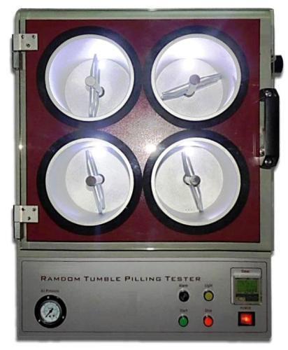Random Tumble Pilling Tester - Tumble Pilling Tester - Tumble Type Pilling TesterApplicationRandom Tumble Pilling Tester, To determine the pilling and fuzzing characteristics of textile fabrics. Random Tumble Pilling Tester uses stainless steel impellers rotate within individually lit aluminium chambers constantly tumbling test fabrics against cork liners for a pre-determined time controlled by a timer and audible alarm. Compressed air is also injected into the chamber to assist in the tumbling action. With 2 or 4 pilling test chambers. Laboratory standard compressed air supply required. SpecificationsSize of Testing cylinder: Dia145mmRotation speed: 1200r/min Optional Accessories:Cork Liner: 1 Pack of 50Cotton Sliver: 1 packSet of 5 Photographic Standards as per ASTM D3512 Model :Random Tumble Pilling Tester-2 Stations,Random Tumble Pilling Tester-4 Stations Power 220 /110 V 50/60 Hz 3 A Weight 60 Kg - 2 Stations 90kg- 4 stationsDimensions 530x380x750 mm(LxWxH)