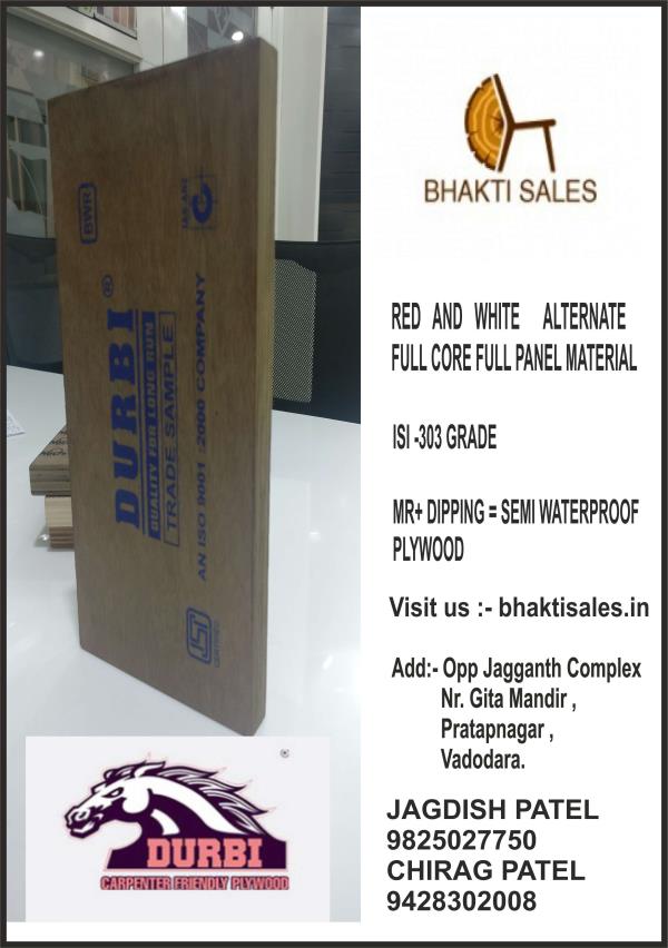 The expertise of our organization lies as Alternate Plywood Supplier in VADODARA, Gujarat. The extensive range of Alternate Plywood, offered by us, can be avail for both interior and exterior decoration purposes. Moreover, the gamut of Alternate Plywood can be availed in different sizes according to the requirements stated by the clients. We offer Alternate Plywood at the most affordable prices to the clients across the country.* FULL CORE FULL PANEL *MR+DIPPING=SEMI WATERPROOF MATERIAL *NO THICKNESS VARIATION*GURJAN FACE*IS-303 GRADE*DRIPPING TECHNOLOGY FOR RESIN CIRCULATIUON