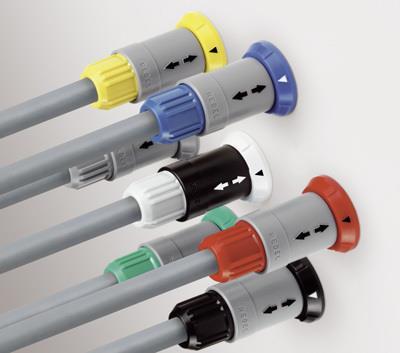 REDEL P-Series self-latching plastic connectors with alignment key for medical applications.

Main feature:
Push-pull self-latching
3 sizes
Several keying options
6 colour codings
Over 12 shell styles
Temp. range -50 deg C to 170 deg C
IP 64/66 options
White,gray or black outershell
IP50

Contact Configurations:
Multipole 2 to 34 contacts
Voltage mains
Fluidic
Mixed contacts in 2P and 3P series with:
Coaxial 1 contact
High voltage 1 contact
Fiber optic 1 contact
Fluidic 1 or 3 contacts

Additional Information:
Item Code: Redel-P-Series
