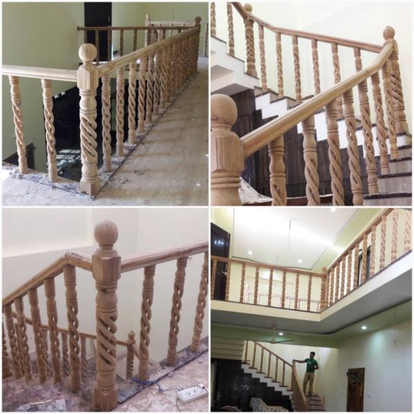 Antiques wooden railings carving design mini post size 3 inch 3 inch 3 fet height main post 5 inch 5 inch height 4 fet with materials wood design labur fixed including price Par rannig fet Rs 2700