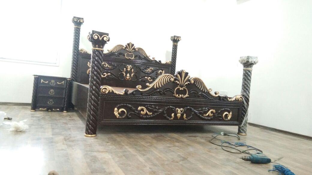 Teak quality indian wood carving double bed best quality best wood stranded King size 6.5 by 7 fet with side box 2 no walnut polishing look is very nice model cot totally wooden cots