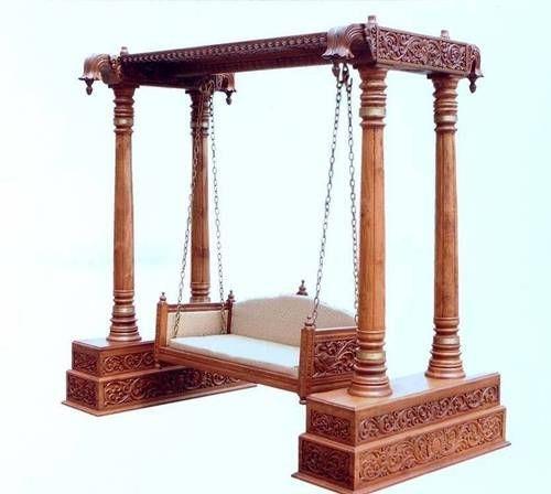 Soled teak wood jhooal side stand best carving design set with polish finishing with kushnig and chain set include wood indian teak polish natural color walnut colors