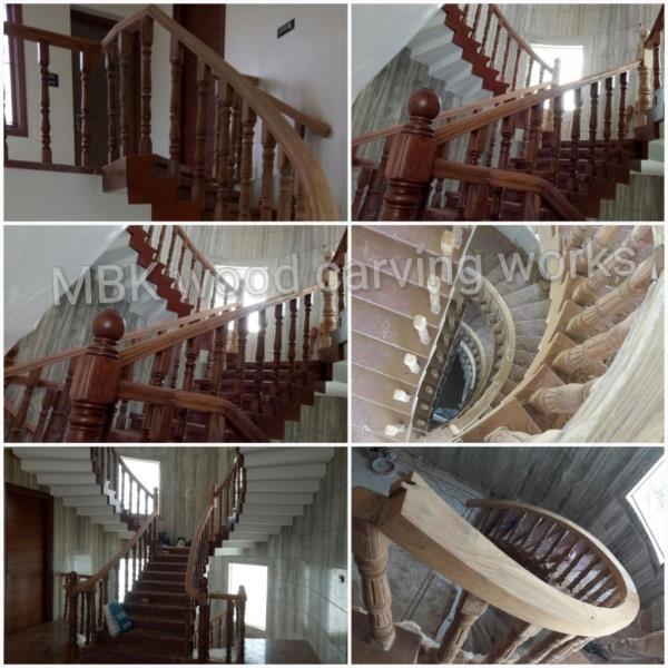 Teak Wood raund Staircase Railings best design rounding work perfect setting and good quality best design simple carving in the city manufacture by well experienced carpenter as per the customer requirements for further details please 9395541344