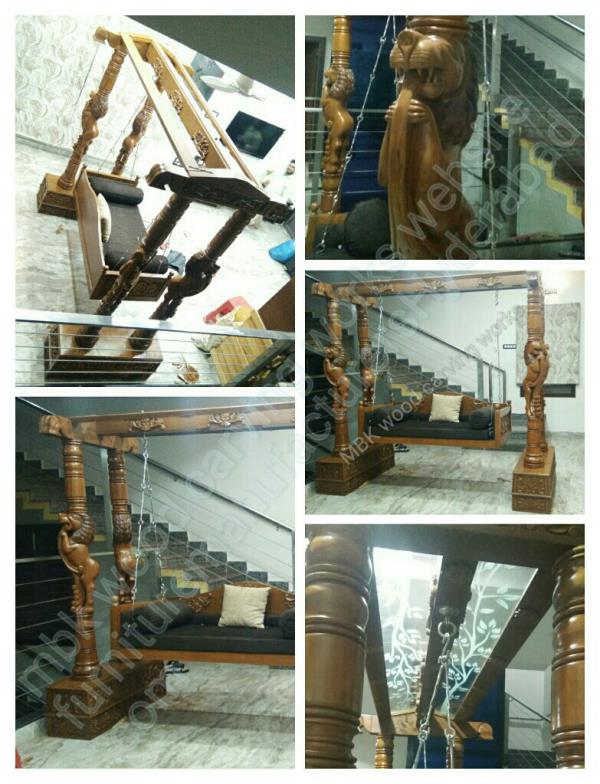 Teak wood wooden swing jhola tiger designs best wood best carving designs size 8 fet by get with polish finest complete the set with cushnig