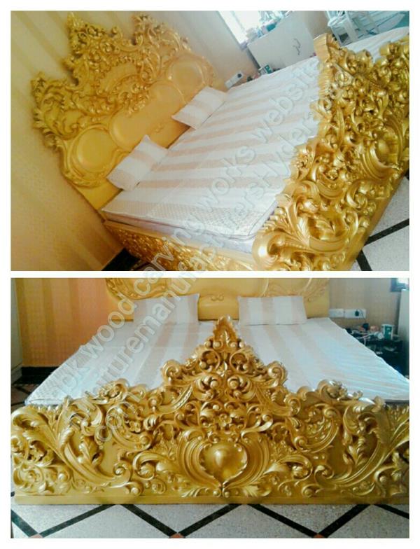 Best Indian teak Wood king size double bed with storage in side height minimum beck 5 fet matters size 7 fet by 6.5 fet this model only for orders to ready time 30 days and polish finest 4 color natural walnuts rosewood and gold