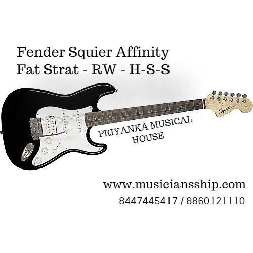 Fender Squier Affinity Fat Strat - RW - H-S-S - BK, Affinity Series™ Stratocaster® HSS, Rosewood Fingerboard, Black, 0310700506, Body Material: Alder, Body Finish: Polyurethane, Neck Material: Maple, Fingerboard: Rosewood, 21 Medium Jumbo Frets, Bridge Pickup: Standard Humbucking, Middle Pickup: Standard Single-Coil Strat, Neck Pickup: Standard Single-Coil Strat, Controls: Master Volume, Tone 1. (Neck Pickup), Tone 2. (Middle Pickup), Pickup Switching: 5-Position Blade: Position 1. Bridge Pickup, Position 2. Bridge and Middle Pickup, Position 3. Middle Pickup, Position 4. Middle and Neck Pickup, Position 5. Neck Pickup, Pickup Configuration: HSS, Bridge: 6-Saddle Vintage-Style Synchronized Tremolo, Tremolo Arm Handle: Standard Tremolo ArmUnique Features: Large '60s Style Headstock, White Plastic Parts, Black Silkscreen Logo, Dot Position Inlays 