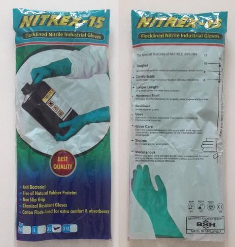 BSH Nitrex -15 Green Nitrile Gloves with Flock Lining