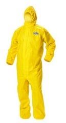 Kimberly Clark Chemical Spray Protection ApparelCode : Kleenguarnd A70Feature : * 1.54 mil polyethylene film coated spunbond polypropylene fabric* Respirator fit hood with taped format* Liquid-resistant , extra long zipper* Taped storm flap* NFPA 99 compliant antistatic materialsTypical Uses :Hazardous waste remediatin / Environmental cleaup/Petrochemical/Oil refining/ Acid/ caustic handling/ biohazard cleanup etc