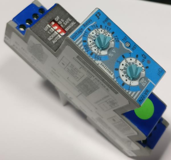 The N22 series AC Voltage relays monitors the voltage of the circuit. When voltage signal goes out of the range selected on the dial , the relay status will change . The relays are provided with time delays . The relay can be configured to use as under or Over Voltage Protection by user, which in turn automatically selects respective setting range for tripping. Also relay has wide auxiliary power supply range from 90 to 270V AC/DC. user can also define the type of operation, viz NORMAL or FAIL SAFE. Voltage Relays with combined protection of UV & OV also available. For more technical data please refer BROCHURE section (DS N22-VR)