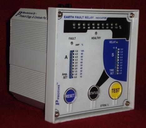 The N22 series Earth fault relays from PROTIME monitors the current flowing through the Earth circuit through secondary of C. T which is in the earth path or all phase CT’s are connected parallel and connected to relay signal input. If Neutral is also available in circuit, a neutral CT also connected parallel. When current signal goes out of the range selected on the dial , the relay status will change . The relays are provided with time delays . For earth fault protection of alternator the C. T. Is connected between Alternator neutral & ground. The N22 relay has two selectable setting range for tripping. Also relay has wide auxiliary power supply range from 90 to 270V AC/DC.The PROTIME EFR96-1/i senses Earth fault current for any equipment like L.T Panels Switch boards, Generators, Motors, Transformers, etc. The Fault current if goes above the selected range on the current dial, the relay energises after the time delay selected on the Time dial. The CT is to be connected externally as per diagram. The EFR96 series relay has an added advantage of fault current status indication on front by LED's. The LED's will glow when 'STATUS' button is pressed.The 'Test' button provides facility to stimulate the fault condition & thus checks the system tripping.The 'Reset' button provides manually resetting the relay. When link between A/M terminals is connected. Auto/ Manual Reset:MANUAL RESET: Connect link between Auto/Man terminals. AUTOMATIC RESET: Open the link between Auto/Man terminals. For more technical data please refer BROCHURE section (DS EFR96)