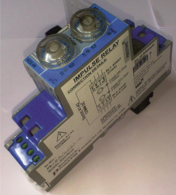 N22-IR is a ready made solution for engine starting circuits used for D. G. Sets, fire fighting pumps etc. It has two relay outputs viz.RL1 & RL2. Relay RL1provides starting impulses where in the duration of the impulse (ON Time)& the time between the two impulses (OFF Time)is user settable. Relay RL2 provides ’FAILS TO START’ alarm/indication in case all the number of attempts to start engine by RL1 have failed. Number of attempts is user selectable . N22-IR has indications for power supply, RL1 ON, & RL2 ON. For more technical data please refer BROCHURE section (DS N22-IR)