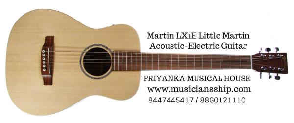Buy Martin LX1E Little Martin Acoustic-Electric Guitar online in India at the best price with free shipping from PRIYANKA MUSICAL HOUSE - India's music equipment superstore.Buy Martin LX1E Little Martin Acoustic-Electric Guitar online in India at the best price with free shipping from MUSICIANSSHIP - India's music equipment superstore.Martin LX1E Little Martin Acoustic-Electric GuitarThe Martin LX1E Little Martin Acoustic-Electric Guitar is a small travel and student guitar with a solid Sitka spruce soundboard atop the modified 0-14 body to guarantee tight, rich tone. The Fishman Ion-T electronics let you electrify that sound for performance flexibilty. Solid morado fretboard and bridge, 23