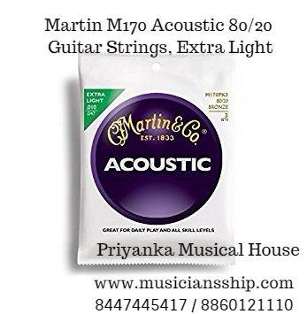 Martin M170 Acoustic 80/20 Guitar Strings, Extra LightGauges: 010 - 047Bronze alloy for brilliance and long lifeProduct Brand: MartinGenuine Imported Products from USA. Prices include Import Custom Duties and Taxes with Free Shipping to your doortstep!Martin M170 80/20 Extra Light Acoustic Guitar Strings employ a composition alloy to give brilliance, clarity, and longevity of sound. The bronze winding is ideally suited for making strings that have deep, rich basses and clear, bright trebles.