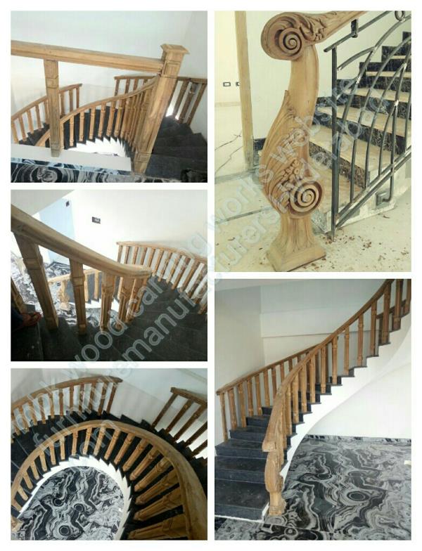 Duplex Home Wooden staircase railing best simple guru designs nice looking model wood Indian teak for best quality wood all materials labor and fittings fixing including polishing natural teak color size mini post 3 inch by 3 inch and 3 feet height main post carving designs size 10 inch by 7 inch height 42 inches best looking railings per running feet 3500