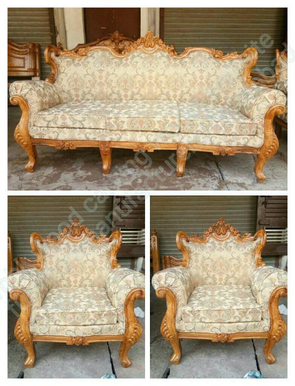 Full hand carving sofa set model best solid teak wood natural polishing finished best brand fabric nice model sofa 1 center table 4 by 3 size polish color 3 natural walnuts rosewood 6inches cushion back rest ease to comfort