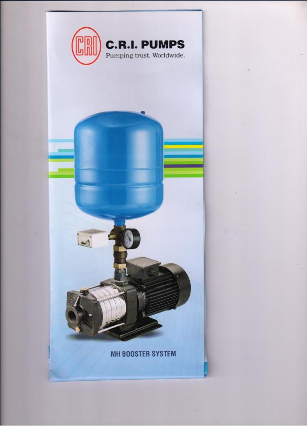 Booster pumps & pressure pumps in CRI pumps Functions MH Booster system maintains the even water pressure in all outlets specifications The system Consists of multistage pumps pressure switch pressure gauge Y-Strainer and pressure tank Even water pressure is ensured in all outlets of a residential building industries hotels hospital schools apartments and bungalows by this automation even water pressure is ensured in all the outlets  FunctionsThe System consists of pump non-return valve pressure switch pressure gauge y-strainer and pressure tank.As the y-strainer included in the system the entry of foreign particles are avoided and thus the system life is extended