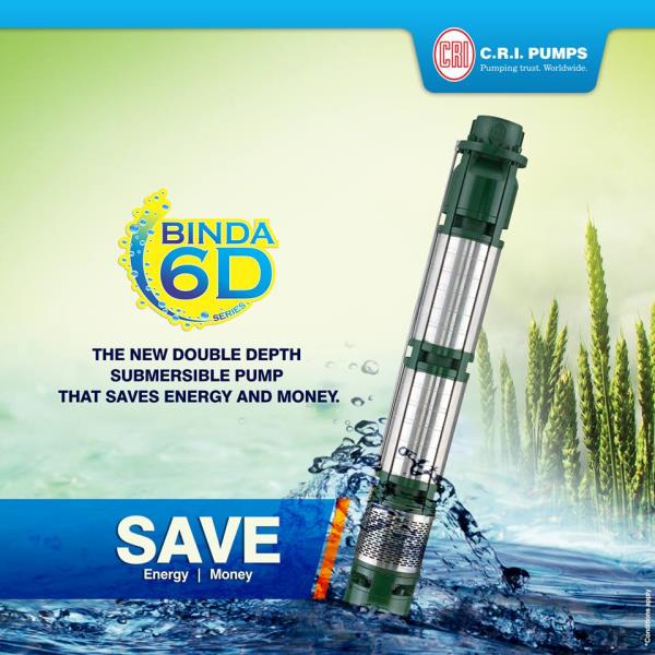 C.R.I. Pumps launches the energy efficient Binda 6D submersible pumps in water filled rewindable submersible motor which is suitable for continuous duty T Bolt design in all motors ensures rigid constructions and specially designed for ground water level is too deep this series guarantees long life with energy efficient performance