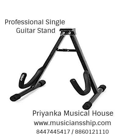 Holds either an acoustic or electric guitar, or a desktop mixer. 1 x 1” Tubing, patented stepped yoke and tilt-back design. Folds flat. Black finish, black Velveteen rubber.Our strongest A-FramePatented stepped yoke holds both acoustic and electric guitarsAlso holds desktop mixers and combo ampsVelveteen rubber padding won’t damage your guitar10-degree tilt back angle and splayed foot print make for a stable foundationNon-slip rubber end capsHeavy-duty 1 x 1” tubing