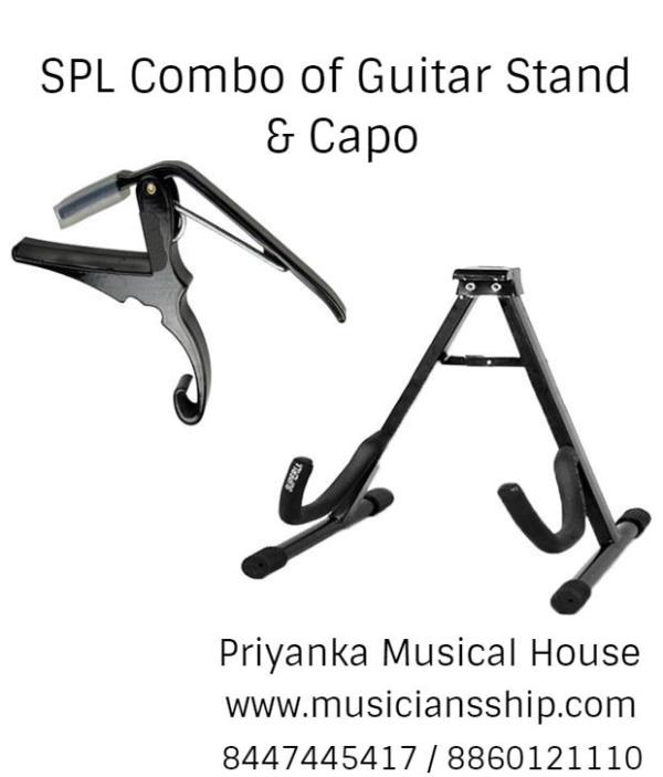 This combo of guitar stand capo from SPL is the best deal for all music lovers this time. The capo have slight curved rubber padding to accommodate straight and curved freeboard. Excellent spring mechanism and extreme robust metal design. This guitar capo is very lightweight and portable. Thick rubber padding on reverse of handle grip of this capo is to protect your hands. Moreover, this high quality capo is very comfortable in use. The guitar stand in this combo features curved supports and non slip rubber feet.