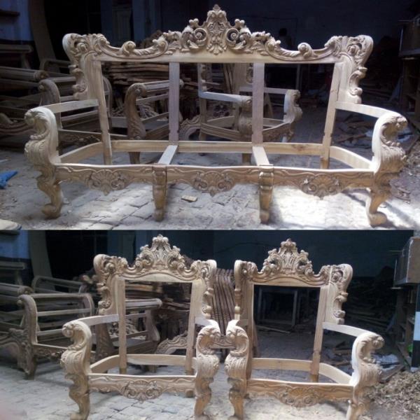 Beat teak wood carving sofa set 3+1+1 sofa set best carving design round shape sofa set no Santar teabul only sofa set with polishing and best cushioning shetting aria size standard back height 45 inch floor to up 12 inches and very comfortable cushions 32 dancity forums polish colour natural colour and as per the customers require any colours