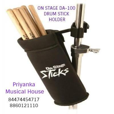 Keep up to 8 pairs of sticks conveniently within your reach with the On Stage DA100 Drum Stick Holder! The c-shape mounting clamp attaches easily to most stands and other hardware, and the extension arm is angled downward at 45° for easy removal/placement of your sticks while playing. The cup holder can be removed from the hardware for cleaning purposes. On Stage DA100 Drum Stick Holder Features Holds up to 8 pairs of sticksC-shaped mounting clamp with nylon tipped screw adjusts to securely fit most standard hardware or microphone standsExtension arm is angled downward at 45° for easy removal and placement of your sticksCup holder can be removed from the hardware for cleaning purposes1/4 inch reinforced edgesGST IncludedBest price available at Priyanka Musical House