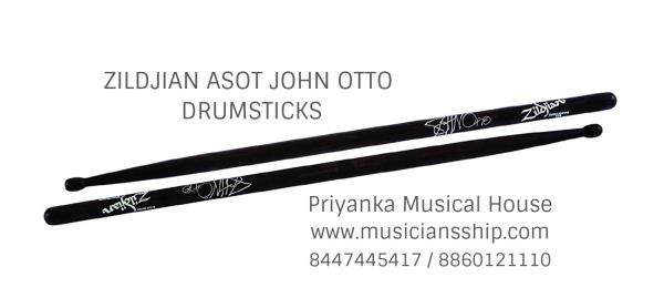 Zildjian ASOT John Otto DrumsticksThe backbone behind Limp Bizkit, John is no stranger to putting drumsticks to the test. Combining the strength of 100% US Hickory and abeefed up neck with a hefty wooden barrel shaped tip and a stricking Chrome signature on a Charcoal stained drumstiLength = 16Diameter = 0.560Color = Charcoal