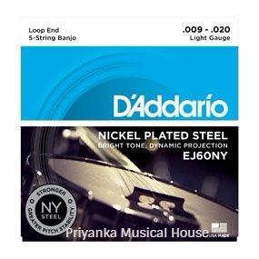 EJ60NY feature plain strings and hexagonal cores made of our revolutionary NY High Carbon Steel for unprecedented strength and pitch stability. This set offers light playing tension for a comfortable feel with bright tone and dynamic projection. These sets are loop end construction for universal fit. Feature D’Addario’s exclusive New York manufactured, high carbon steel alloy for unprecedented strength and pitch stability Reformulated nickel steel for a bright tone with dynamic projection String Gauges: Plain Steel .009, .010, .013, Nickel Wound .020, Plain Steel .009 Environmentally friendly, corrosion resistant packaging for strings that are always fresh