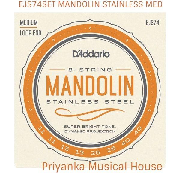 D'Addario EJS74 mandolin strings are great for electric or acoustic mandolin playing. EJS74 mandolin strings are wound with stainless steel, known for its distinctive super-bright tone and dynamic projection.D'Addario Stainless Steel and Nickel mandolin strings provide players with corrosion resistent strings that have a bright sound and textured feel. These strings provide a clear, tight and focused sound and are great for instruments with magnetic pickups installed.D'Addario's best selling mandolin gaugeLoopend construction for universal fitRound wound with stainless steel for distinctive bright toneMade in the U.S.A. for the highest quality and performanceString Gauges: Plain Steel .011/.011, /015/.015, Stainless Wound .026/.026, .040/.040Environmentally friendly, corrosion resistant packaging for strings that are always fresh