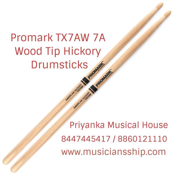 The 7A is a standard diameter drumstick for those who enjoy a lighter, short stick. This stick is excellent for jazz play where lower volumes are appreciated. Hickory is the most popular wood choice for drumsticks due to its resilience, responsiveness, durability, and classic feel Diameter: .512