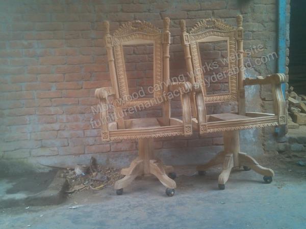 Wooden rotates chair best hand carving design nice look new model easy rotate with polish and cushion polish colour walnut Rosewood natural take colour gold and silver colour standard size backrest easy comfortable this model only on order for ready time to work completely 10 days price each one chairs Rs 15500