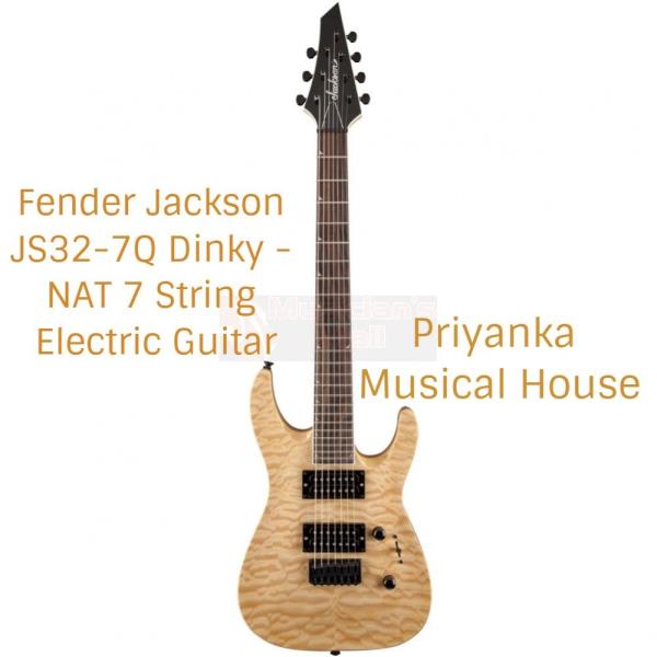 Fender Jackson JS32-7Q Dinky - NAT 7 String Electric Guitar-2910112558, JS32-7Q Dinky™, Rosewood Fingerboard, Fixed Bridge, Bound Neck/Headstock, Natural, Body Basswood with Quilt Maple Top, 24 Jumbo Frets, Piranha Tooth (Small Shark Fin) inlays, Bridge & neck pickups Jackson® High Output 7 String Humbucking, controls Master Volume, Master Tone, pickup positioning 3-Position Blade: Position 1. Bridge Pickup, Position 2. Bridge and Neck Pickups, Position 3. Neck Pickup, , HH, Arched Top, Recessed Neck Attachments Ferrules (No Neck Plate)