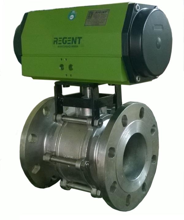 REGENT PNEUMATIC ROTARY ACTUATOR OPERATED 3pc. DESIGN BALL VALVEStandard Pneumatic Actuator Operated Investment Casting WCB/CF8/CF8M/CF3M Ball Valve in Three Piece design,engineered for Multiple On/Off operations in the down streamSize Range: 1/2