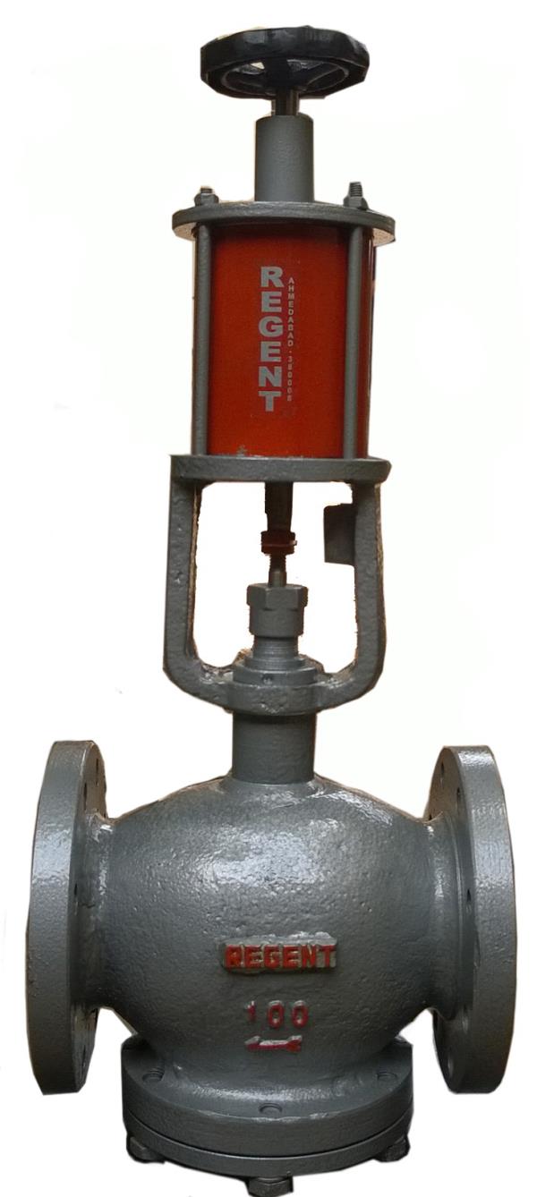 Cylinder operated Pneumatic Control Valve for Steam /Hot Water / Chilled Water Application.Accessories Optional:• PID Temperature Controller• Solenoid Valve 230 V AC/ 110 V AC / 12 V DC / 24 V DC• Manual OverrideSpecification:Model: TURBOSize: 15 mm(1/2”) to 50 mm(2”)Body/Bonnet: C.I.Pneumatic Cylinder: Single Acting / Double Acting Type of Plug: On-off or Linear End Connections: Flanged Ends ANSI B16.5 Cl.150Pressure Rating: ANSI B16.5 Cl.150Temperature Rating: Max 200°CGland Packing: Teflon/Grafoil/Expanded GraphiteSeat: Metal Seated/Soft SeatedPlug Material: S.S. 304,S.S.316 Stem Material: S.S. 304,S.S.316 Actuator: Cylinder type Single Acting / Double ActingCylinder: Hard anodised Aluminum Cylinder Fluid: Hot water, steam, oil, gas etc.