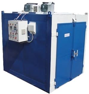 Welding Electrode Machinery Baking OvenWelding Electrode Oven Developed designed to minimize loss to Industrial Oven and heat put for uniform distribution of heat. Stationery type fabricated to structure sections, covered with MS & inside chamber SS 304 steels double walls in bet which gap filled with best insulation glass wool blankets, Industrial Oven, heating elements arranged in delta star position easily approachable for replacement, bolt side openings, double door, special centrifugal for maximum circulation and homogeneous distribution.Raw Material :The inner wall and the baffles are made up of 2 mm SS 310 Sheets to withstand temperatures up to 450 degree C on continuous duty.Construction :The oven casing designed as double wall construction with minimum 200 mm of ceramic fiber blanket/ ceramic wool insulation in between inner and outer wall to avoid the leakage of heat.Outer wall temperature on continuous duty: 50 degree C (maximum)Safety :Heating element contactors are electrically interlocked with door to shut off power to heaters as door opens and restores power when closed.Features:High tensile strengthLonger service lifeRobust constructionSpecifications:Flange Diameter 630 mm MaxMax. Weight Reel + Wire 600 KgWinding Speed 12.5 m/secWinding Wire Diameter 0.8 mm to 1.6 mmBrake Caliper type pneumatic disc brakePower 5 HP AC Motor, 1440 RPMDrive AC InverterReel/bobbin Standard DIN 46397