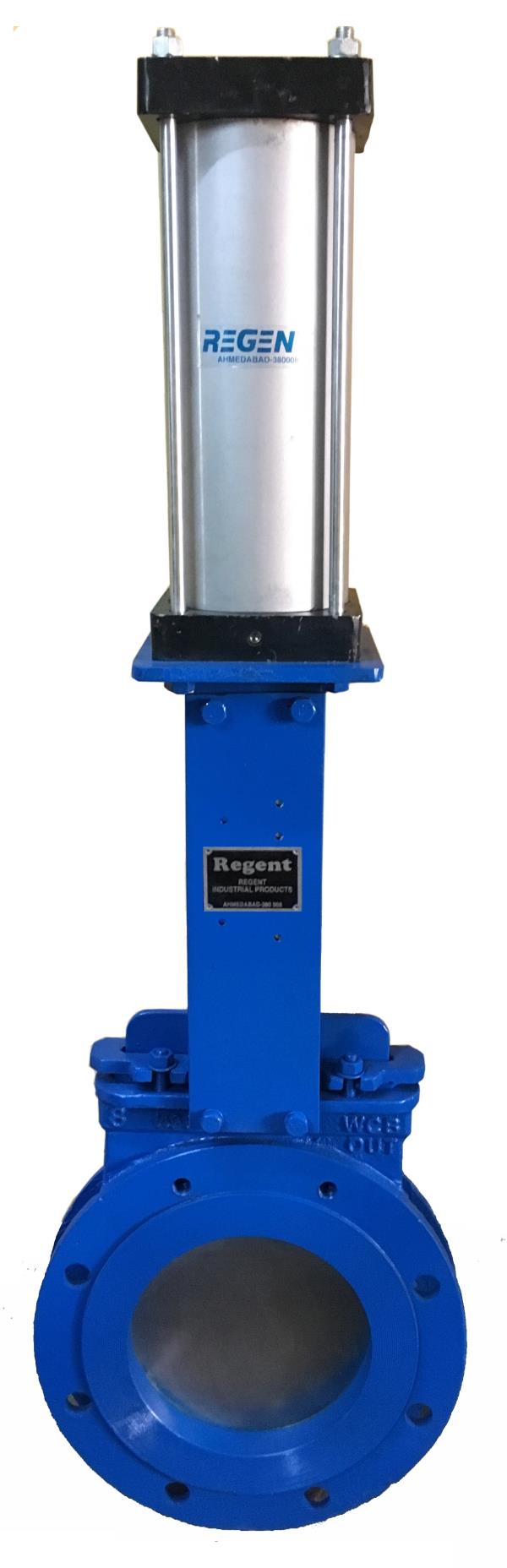 Regent Knife Gate Valve has Highest performance along with Zero LeakageKnife Edge Gate Valves withstand high Temperature & Abrasive Slurries in Mining, Steel, Power, Chemical, and Paper Industries Ideal for high-density Slurry Lines. Electromech Technical Services manufacturing uni-directional knife gate valve and bidirectional knife gate valve a wide range of knife gate valve manufacturer in a different models and number of different sizes of knife gate Valves using high grade of CI/ WCB/ SS304 and SS316 knife gate valves casting to suite to every specific application are honored as the finest one and has become an obvious choice in the user industries. our Knife Edge Gate Valve are one of the specific designs to ensures minimum contact between the parts of the valve to Reduces the Wear & Tear. Batten edge of the Gate (Knife-Edge) allows the tight shut off even when solid particles settles at the bottom of the Body. A wide variety of hardened trim options are available on Gate, Seat and Wear Ring and long life . Regent Knife Gate valve provides reliably on verity of tough application includes corrosive and abrasive application area, key aspects like operating load .easy of operation, service condition etc. are considered in design and construction to ensure long and maintenance free life The knife gate valve is simple to use and requires no maintenance. They have a longer life and are used for stopping and controlling the flow of abrasive slurries. Applications Of Knife Gate Valve :Available in different sizes, Electromech can be customized as per the needs and requirements of the customers. Knife edge Gate Valves for 1. Slurry Lines,2. Sludge and Viscous Media Handling, 3. Pulp and Paper Stock Lines, 4. Dry Solid and Powder Handling,5. High Temperature Gas Lines and Many MoreThe design of the body and seat assures non-clogging shut off on suspended solids In industries such as:Pulp and Paper Power plants Mining etc.Chemical plants Wastewater Food and BeveragePollution control equipment steel plantRegent Knife gate valve operated By.HandwheelsChainwheelsBevel gearsLeversPneumatic cylindersHydraulic cylindersElectric motors etc.A full of accessories is ALSO OFFERED- Control accessories such as positioners, limit switches, Lubricator, solenoids, etc.Knife Gate Valves are designed and/or tested to meet the following standards:MSS SP-81 Metal Seated Valves: Stainless Steel, Bonnetless, Flanged Knife Gate ValvesANSI B16.5- 2