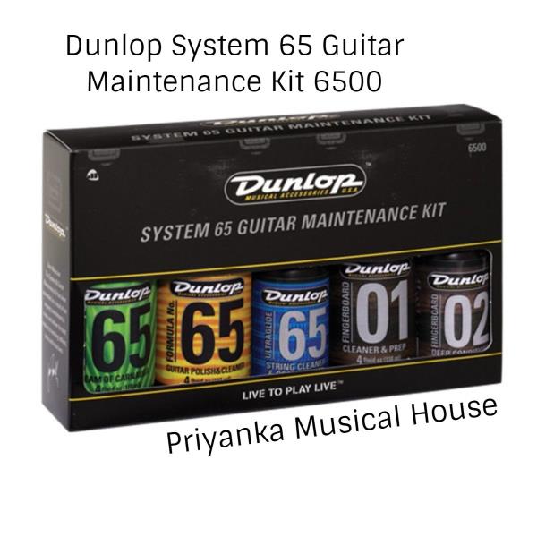 Dunlop System 65 Guitar Maintenance Kit 6500Everything you need to keep your guitar maintainedContains five cleaners for your guitar's body, neck and stringsAlso includes a Micro Fine Fret Polishing Cloth, two 100% cotton cloths, and care instructionsSystem 65 Guitar Maintenance Kit InfoEverything you need to keep your guitar maintained. Contains: 654 Formula No. 65 Polish and Cleaner, 6574 Bodygloss Cream of Carnauba, 6582 Ultraglide 65 String Conditioner, 6524 Fingerboard Cleaner and Prep, 6532 Deep Conditioner Oil, Micro Fine Fret Polishing Cloth, along with instructions, and two 100% cotton cloths. Great gift idea!6500 SYSTEM 65 GUITAR MAINTENANCE KIT