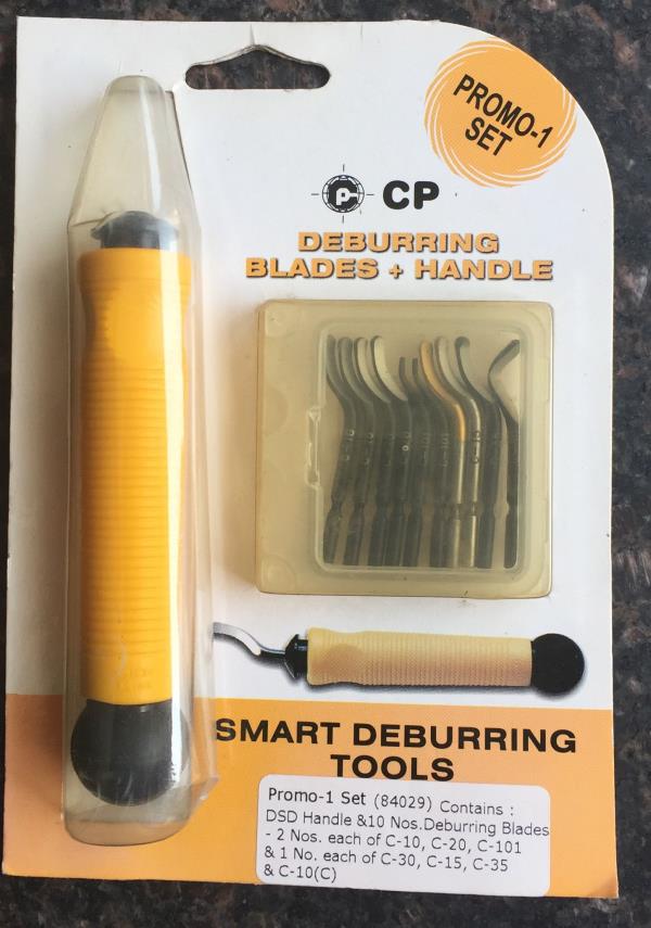 This is Starter Kit for Deburring application for Sheet metal, Hole Deburring, Edge Deburring etc. Assorted blades with one Handle.