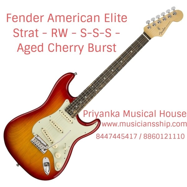 SPECSGeneralGeneralModel Name: American Elite Stratocaster®, Rosewood Fingerboard, Aged Cherry Burst (Ash)Model Number: 0114000731Series: American EliteColor: Aged Cherry BurstBodyBodyBody Shape: Stratocaster®Body Material: AshBody Finish: Gloss PolyurethaneNeckNeckNeck Material: MapleNeck Shape: Compound Back Shape, Modern