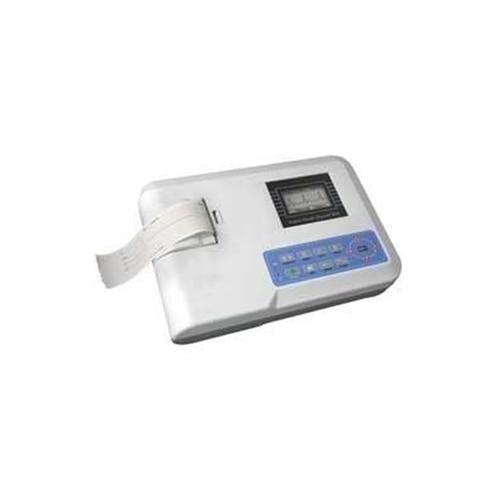 Product Details:Packing Type : BoxNumber of Channel: 1Response : 150 HzType : DigitalLead Selection : ManualBeing a quality-centric organization, we are focused in trading and supplying high quality Digital Single Channel ECG Machine. Our offered machine is helpful in amplifying the small electrical changes on the skin which occur when heart muscle depolarizes at some stage in each heartbeat. Sourced from reliable vendors, the provided machine is manufactured by diligent team of engineers using well-checked components with the help of contemporary techniques.Features: Output System: High-resolution thermal-array (8 dots/mm), it needs not be adjusted. Re-cording frequency Response: 150 Hz (-3 db + 0.4 db) The device can record exact single ECG wave form and remark. The remark includes lead design, sensitivity, paper speed, filter state Under automatic mode, just press the button once, it starts record procedure, which can enhance your work efficiency The language of operation interface include (Chinese, English, French, Italian, Turkish, Spanish) The keyboard’s control is whole touch type, it’s convenient to operate LCD can display the operation state, which is convenient and readable Classification: class: I, CF applied part Power supply: AC/DC, Rechargeable lithium battery inside This instrument can record 150 pieces of ECG waveform and print 90 minutes continually under the best DC state The figure of whole device is elegance and gliding According to dependency degree of deleterious fluid, this device is belong to common device. According to the safe degree used under the condition with flammable anaesthesia gas mixed with air (or oxygen, oxide) Digital signal processor for effective inhibition of AC, EMG and DFT, receive the better ECG waveform. According the working mode class, this device is nit suit to continuous work stateTechnical Specification: Normal work environments running environment temperature : +50º C ~ + 350º C Relative humidity : ≤80% Atmospheric pressure : 86 Kpa ~ 106 KpaStore and Transportation: Environment temperature: -100º C ~550º C Relative humidity: ≤95% Atmospheric pressure: 50 Kpa ~ 106 KpaECG Instrument Input: Input way: Floating and defibrillation protection Lead: Standard 12 leads Patient leak current: <10µA Sampling rate: 1000 Hz A/D change: 12 bite Frequency response: 0.5 Hz~150 Hz (-3db) Time constant: Time constant>3.2 s CMRR: >60db, >100db (Add filter)Measurement Parameters: EMG interface filter: 35 Hz (-3db) AC filter: 50 Hz/60 Hz (≤20db) Sensitivity choice: 5, 10, 20 mm/mV, error: ±5% Standard Sensitivity is 10 mm/mV ± 0.2 mVWave Output: Recording way: Thermal printing system Auto-Record: Auto leads-changing Manual Record: Manual leads-changing Specification of recording paper: 50 mm (W) x 20 mm (L) high-speed thermal paper Paper speed: 25 mm/s, 50 mm/s, error: ±5%Other Specifications: Products Safety Type: Class 1, type CF applied part, which has defibrillation - proof applied part Fuse Specification: 2 pieces 5 x 20 mm AC time lag: T250 mA/250 V (power Supply:220 V) Size: 315 mm (L) x 215 mm (W) x 77 mm (H) Net Weight: 2.25 kg Power Supply: AC: 220 V, 50 Hz (110 V, 60 Hz) DC: 7.4 V, 3700 mAH rechargeable lithium batteryAdditional Information: Item Code: ECG-100