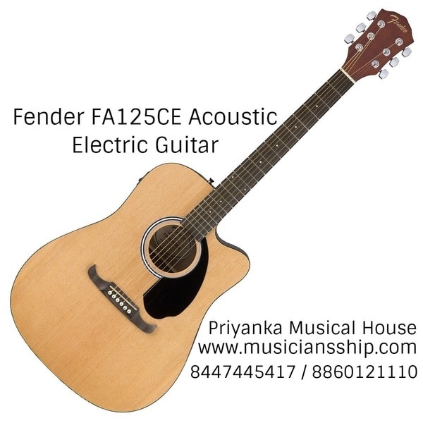 Fender FA-125CE Acoustic-electric Guitar Features:Highly affordable dreadnought acoustic-electric cutaway that is great for beginnersLaminate spruce top and basswood back and sides produce great toneNato, C-shaped neck with hardwood fingerboard offers great playabilityVisually stunning Viking bridge provides great tonal supportFishman electronics provide solid amplified acoustic toneTech Specs -String Type:	SteelNumber of Strings:	6Body Shape:	DreadnoughtLeft-/Right-handed:	Right-handedColor:	NaturalFinish:	GlossTop Wood:	Laminated SpruceBack & Sides Wood:	Laminated BasswoodBinding:	Black PlasticNeck Wood:	NatoNeck Shape:	
