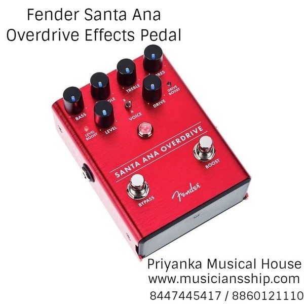 We helped generate the classic guitar tones that inspired players to create new music, and now with the Santa Ana Overdrive, we’ve brought our expertise to stompboxes. Armed with FET technology, this pedal lets you dial in sounds varying from “just a little hairy” all the way to thick, fully saturated overdrive. The flexible tone controls unlock a wide range of sonic flavors. This pedal cleans up with the guitar’s volume control, just like our famous amplifiers.FEATURESFET technology for tube-like performance‘A’ and ‘B’ overdrive voicingsLED backlit knobsFender Amp Jewel LEDMagnetically latched hinged 9V battery doorLightweight durable anodized aluminum constructionThe Santa Ana Overdrive requires a 9V DC (center negative polarity) power supply with at least 150mA of available current. SANTA ANA OVERDRIVEDEMOHIGHLIGHTSFET TECHNOLOGYFET TECHNOLOGYThe Santa Ana Overdrive utilizes modern FET technology to give you the magic of vintage tube overdrive, without any of the associated noise or maintenance hassles.REACTIVE INPUT REACTIVE INPUTPick softer or roll back the guitar's volume control to