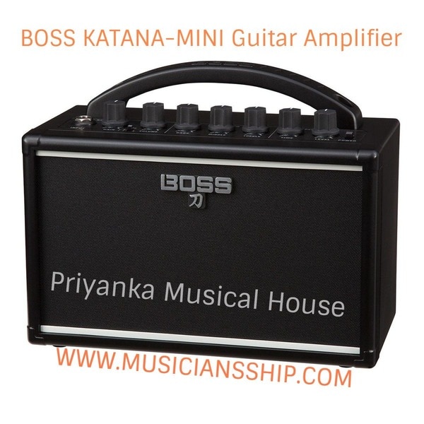 Features - Great Katana tone in a highly portable ampRich, full sound that far exceeds other amps in its classAuthentic multi-stage analog gain circuit and three-band analog tone stackThree versatile amp types: Brown, Crunch, and CleanBuilt-in tape-style delay for warm ambienceAux input for jamming with music from a smartphonePhones/recording output with cabinet voicingRuns on six AA-size batteries or optional AC adapterSPECIFICATIONS - Rated Power Output7 WNominal Input LevelINPUT: -10 dBu (1 M ohm)AUX IN: -10 dBu (20 k ohm)Speaker10 cm (4 inches)ControlsPOWER switchTYPE switchGAIN knobVOLUME knob[EQUALIZER]BASS knobMIDDLE knobTREBLE knob[DELAY]TIME knobLEVEL knobIndicatorsPOWERConnectorsINPUT jack: 1/4-inch phone typeAUX IN jack: Stereo miniature phone typePHONES/REC OUT jack: Stereo miniature phone typeDC IN jackPower SupplyAlkaline battery (AA, LR6) x 6Rechargeable Ni-MH battery (AA, HR6) x 6orAC adaptor (sold separately)Current Draw350 mAExpected battery life under continuous useAlkaline battery: Approximately 7 hoursRechargeable Ni-MH battery: Approximately 9 hours (When using batteries having a capacity of 2500 mAh.)* This can vary depending on the capacity of the batteries and the conditions of use.AccessoriesOwner's manualAlkaline battery (AA, LR6) x 6Option (sold separately)AC adaptor (PSB series)SIZE AND WEIGHTWidth230 mm9-1/16 inchesDepth116 mm4-5/8 inchesHeight181 mm7-1/8 inchesWeight (including battery)1.2 kg2 lbs 11 oz