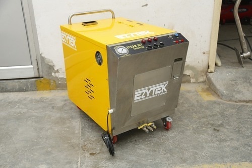 STEAM JET BOOSTERSTEAMJET is the product designed for premium and distinctive steam car wash. It's the only machine in the world with patent technology that can spray steam and wax simultaneously. It's capable of generating high- pressure steam above 10 bar or pressure within I minute. The Wash & Wax as a single potent action forces out tiniest dust and sand particles off the car with high-pressure steam. The moisture element flows down to pick up the residues off the surface. The wax mixing device sprays warm wax to car surface leaving coating was as wipe off moisture. STEAMJET Wax lasts up to 8 times longer than conventional car wash.Technical Specification:Water Tank Capacity - 10 LitreDiesel Tank - 5 LitreWeight - 75KGHose - DoublePower - 230 V , Single PhasePressure - 10 BarWax tank - No