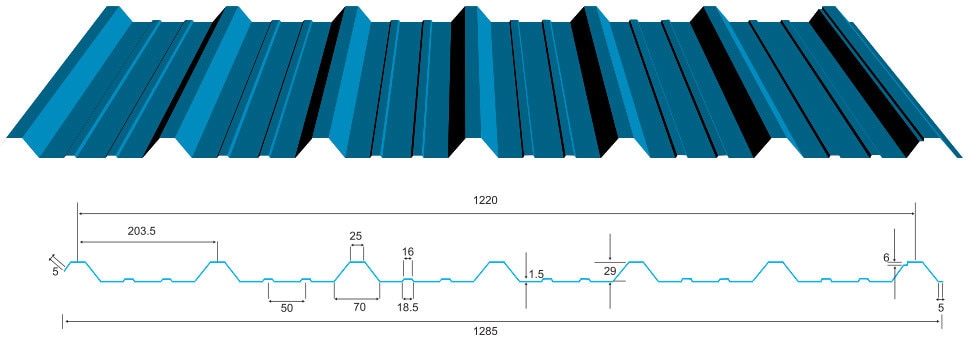 SUPERCOLOR® 1220mm XL Profile (Extra wide) profile is specially designed for Stronger roofing applications! This profile offers extra wide coverage with optimum strength which no other profile design in the industry offers. This profile has been designed keeping strength as primary feature and secondly extra wide coverage of the profile! Its optimum pitch and depth ratio lends superior weight bearing capacity, making it profile of choice for roofing and cladding applications! It is very economical profile as less number of sheets has to be laid to cover the same area, hence the cost of sheeting in the project reduces substantially! SUPERCOLOR® 1220 mm Extra Wide New 4 Feet Corporate Office 10,11 Jaora Compound Indore (M.P.) Tel. : +91-731-4904910, 4046444, Fax : +91-731-4024602 Registered Office 42,South Hathipala, Indore (M.P.) Tel.: +91-731-2474780, 2367057, 4046444 Factory Offices Bhopal - 129 Coal and Timber Market, Nishatpura. Mob. : +91 9826521354 Indore - Survey No 331, Plot no 10, Udyog Nagar, Palda, Musakhedi, Opp Reliance petrol pump. Group Companies Super Elements Pvt. Ltd. Super Galvanized Sheets Pvt. Ltd. Super Color Roofing Solutions. Vishisht School of Management.INR  0Priority :   DefaultAvailable Units :   0