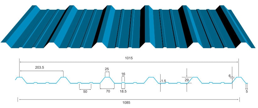SUPERCOLOR® 1000 mm 2R is a specially designed profile for stronger roofing applications. Its optimum pitch and depth ratio lends superior weight bearing capacity, making it the profile of choice. Its unique design makes for a watertight roofing solution with the added advantage of an anti-capillary groove, which ensures a leak proof installation for years to come. The design also prevents moisture built up on fasteners preventing premature corrosion.INR 0Priority : DefaultAvailable Units : 0