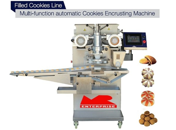 Computerized machine for the automatic forming and dosing on trays of liquid, dense and hard dough. The computer can store various programs which makes products changeover simple and quick.• The easy adjustment of the parameters of each program facilitates the operator in creating biscuits according to his fantasy.• Wire cutting device permits the production of short pastry type cookies and similar from hard dough.• The machine is constructed in stainless steel & food grade anticordal aluminum.• The low height of the hopper enables easy access for loading the dough into the hopper.• Particular attention has been given to quick disassembly of the parts in contact with dough, in order to effect a through cleaning.Product Specification• Adjustable speed and time of depositing rollers.• Reverse cycle of depositing rollers for clean detachment.• Computerized adjustable speed for rotation of nozzles.• Automatic lowering of tray for efficient detachment.• Automatic advancement of tray.• Height adjustable conveyor belt.• Convenient position of electrical panel for easy maintenance.• Anti-slip conveyor belts in order to ensure the precise position of the cookies on the tray.• Production output/day displayed computer.• Adjustments for number of biscuits to be deposited per tray.• Heavy duty motors and electronic circuits designed to tolerate bearing power supply conditions.• Motor protections to protect alterations essential parameters by workers.• Fault display and method of rectification of fault automatically displayed by computer.• Special ex model to produce conical and multilayer cookies.Technical SpecificationSl. No. Dropping Points Tray Width Required Production of Machine Required Power Dimension of Machine (LxWxH) Weight of Machine1 4 10